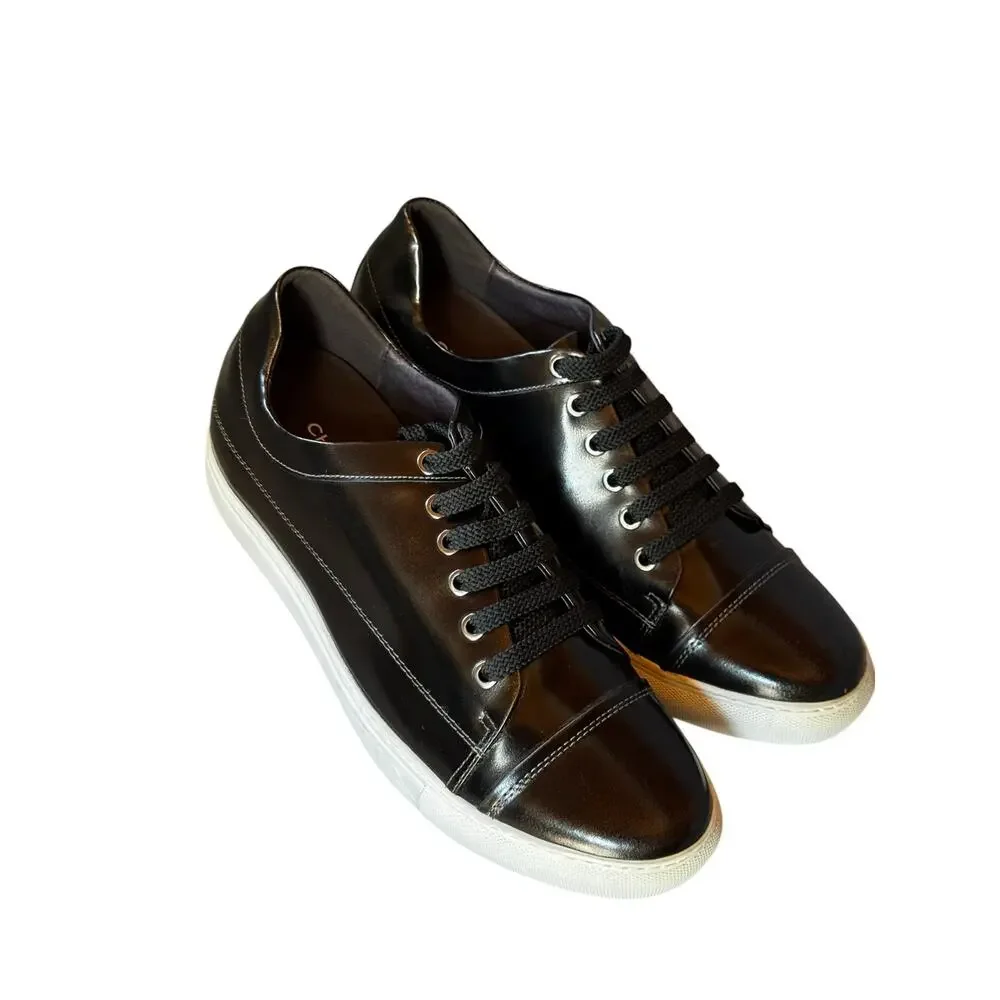 CHAMARIPA Men's Black Leather Elevator Height Increasing Sneakers Size 42